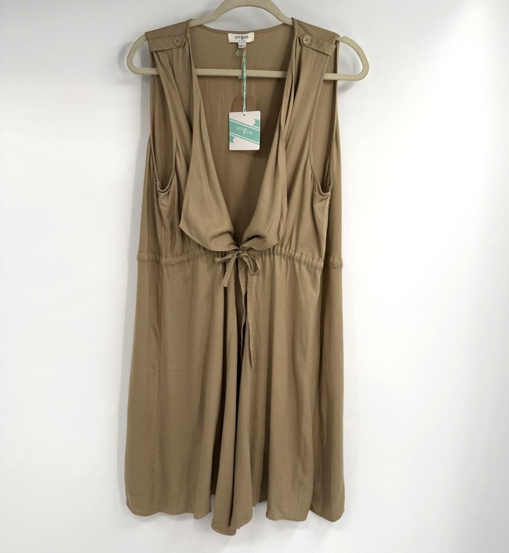 NWT Umgee Long Duster Vest Womens L Beige Open Front Boho Layering Minimalist